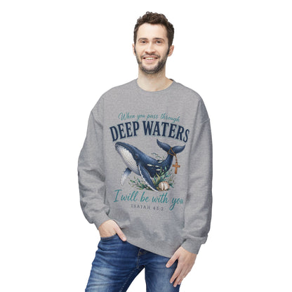 Deep Waters Whale Sweatshirt – "When you pass through deep waters I will be with you" (Isaiah 43:2)