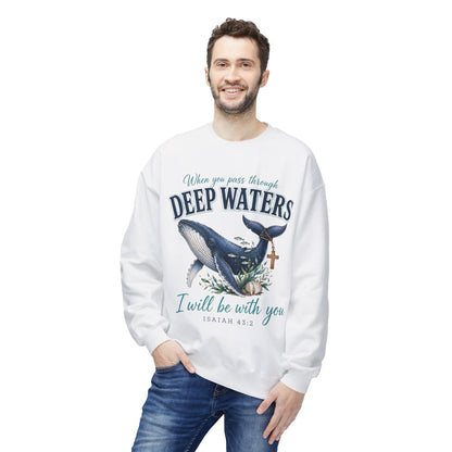 Deep Waters Whale Sweatshirt – "When you pass through deep waters I will be with you" (Isaiah 43:2)