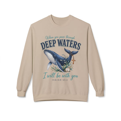 Deep Waters Whale Sweatshirt – "When you pass through deep waters I will be with you" (Isaiah 43:2)