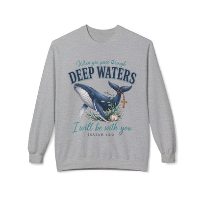 Deep Waters Whale Sweatshirt – "When you pass through deep waters I will be with you" (Isaiah 43:2)
