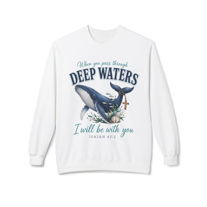 Deep Waters Whale Sweatshirt – "When you pass through deep waters I will be with you" (Isaiah 43:2)