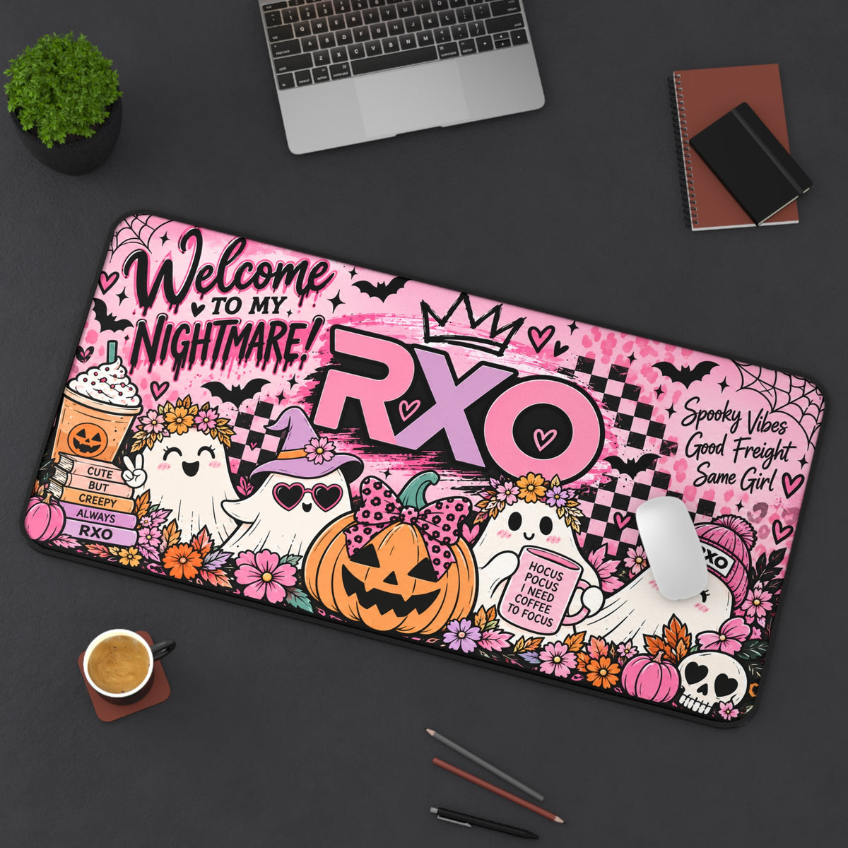 RXO Pink Pumpkin & Ghosts Desk Mat